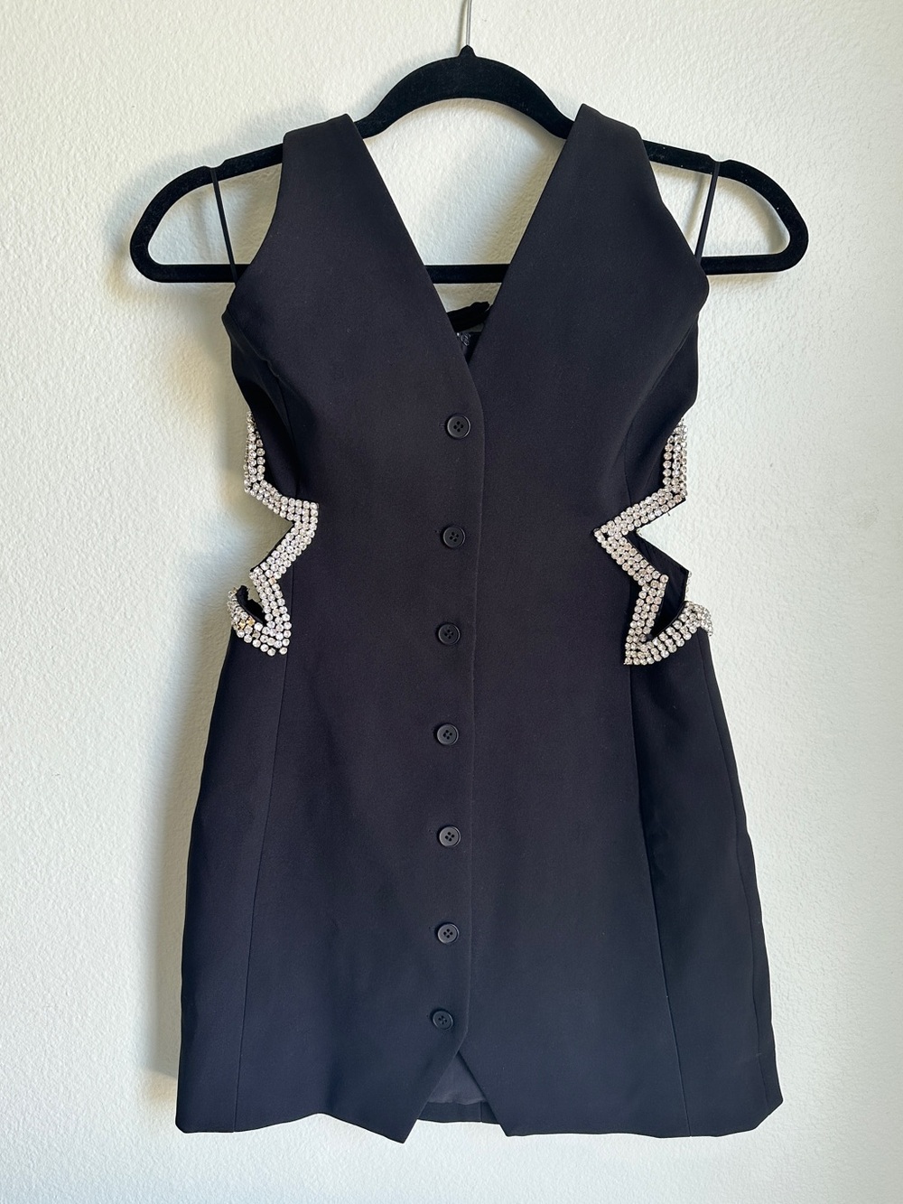 Nasty Gal Black Rhinestone Star Cutout Halter Mini Dress Sz 6